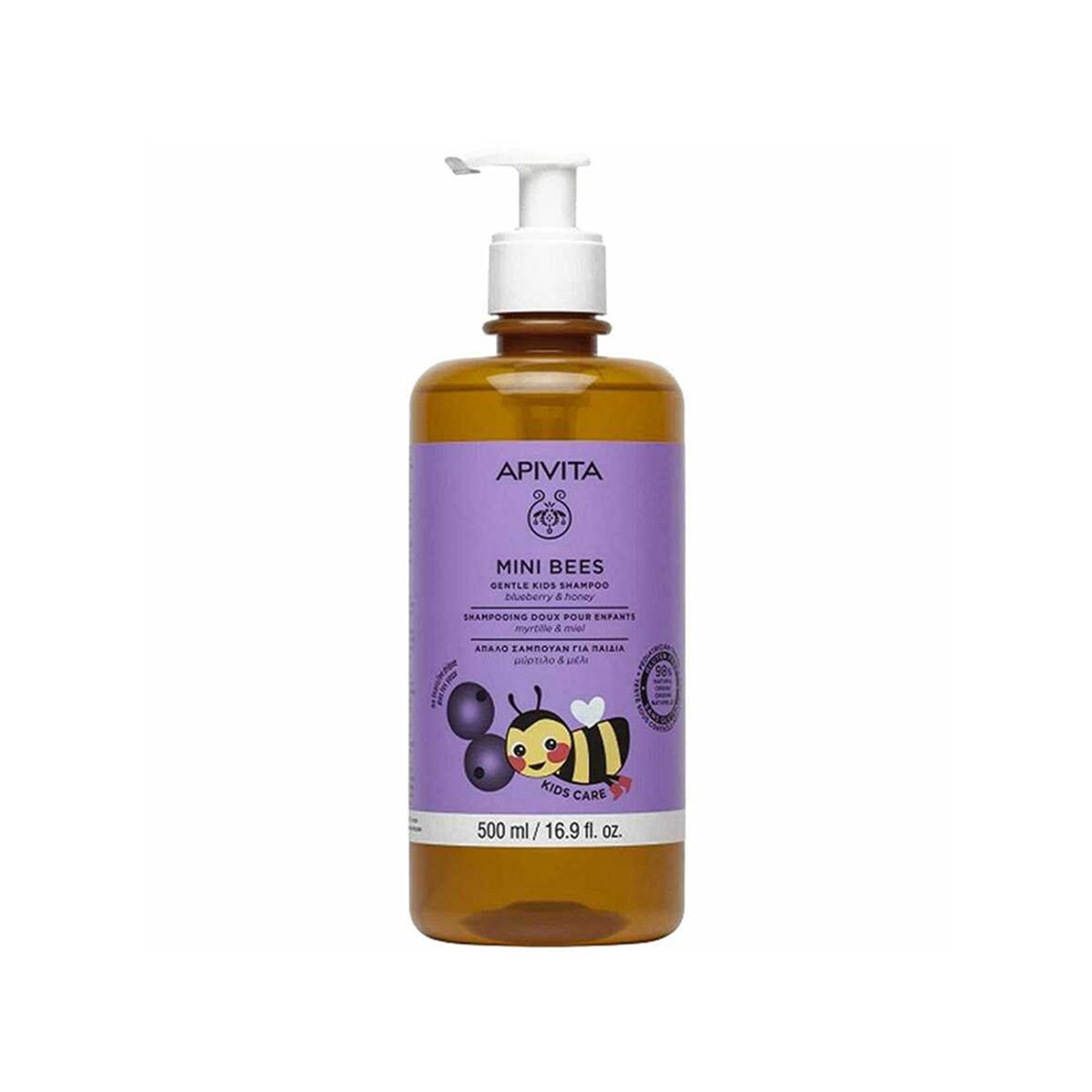 Apivita – Mini Bees Gentle Kids Shampoo with Blueberry & Honey